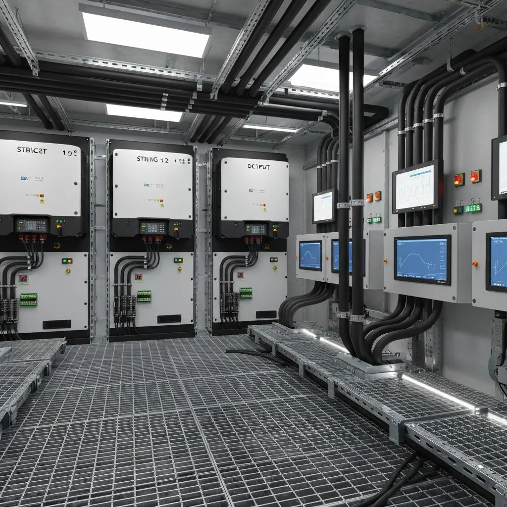 Inverter room configured for an enterprise solar array