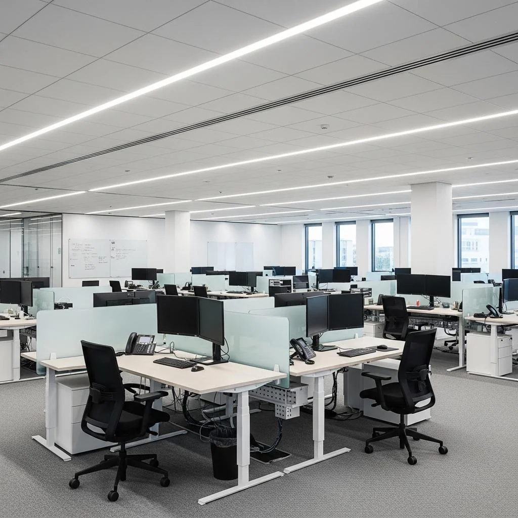 Open office illuminated with recessed architectural lighting