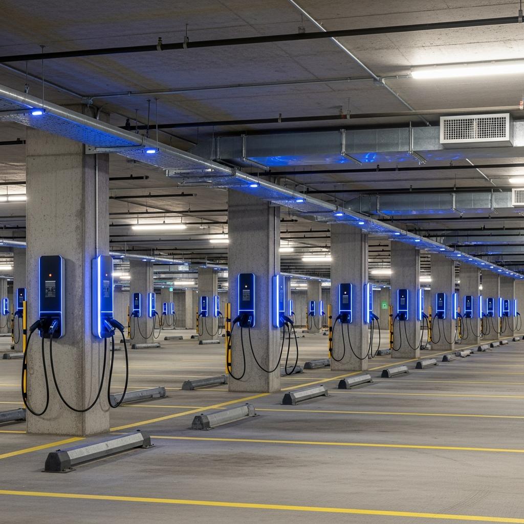 Commercial parking structure prepared for EV charging